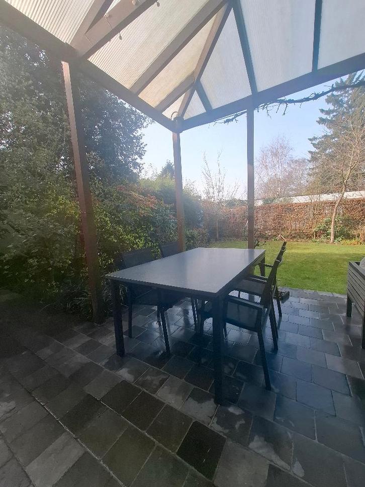 Tuintafel met 4 stoelen, Jardin & Terrasse, Tables de jardin, Utilisé, Rectangulaire, Aluminium, Enlèvement