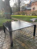 Grote metalen tuintafel met zwart glazen blad, Ophalen, Gebruikt, Vierkant, Aluminium