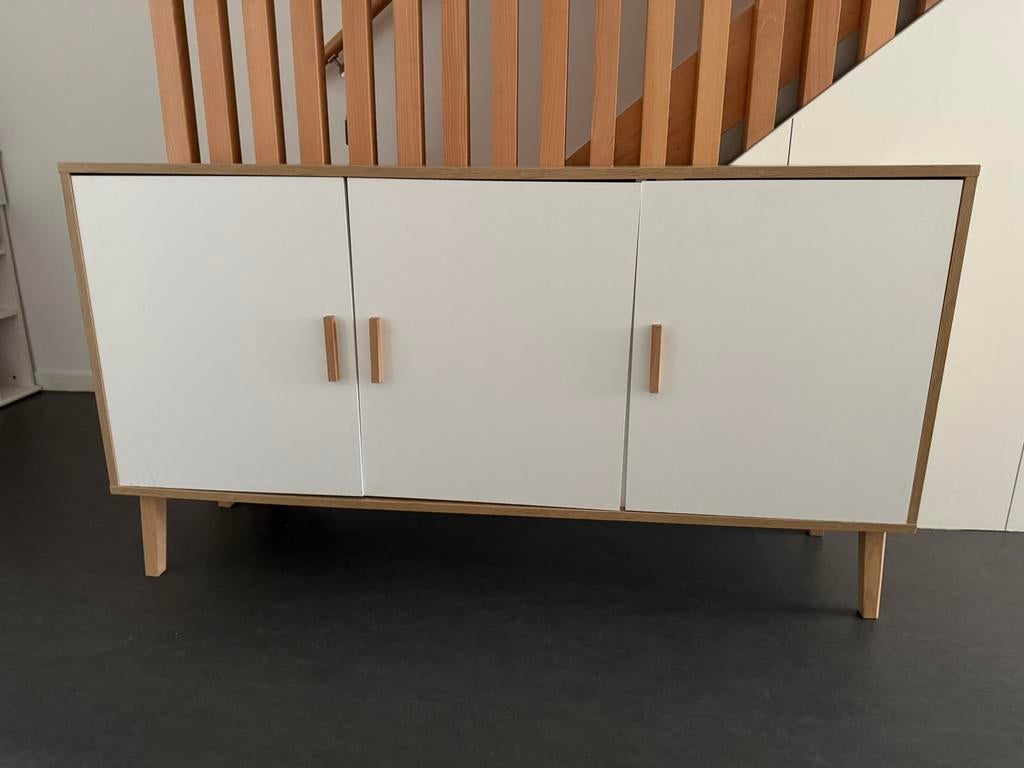 Buffet moderne bois & blanc – design épuré – excellent état, Maison & Meubles, Enlèvement ou Envoi, Comme neuf