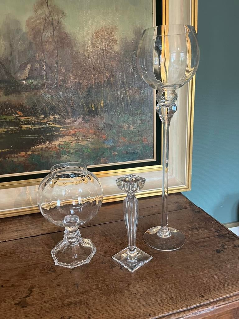 Set van 3 glazen kandelaars, Ophalen, Glas