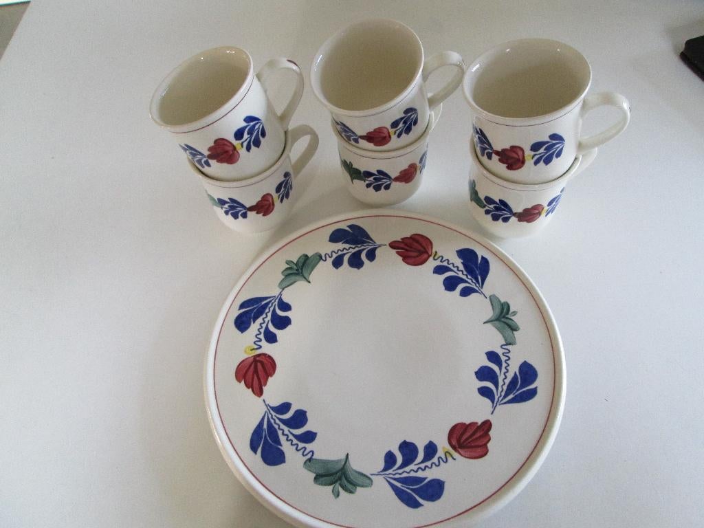 Boch Boerenbond 6 mokken en dienschaal, Ophalen of Verzenden