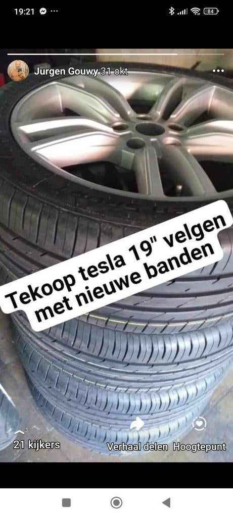 5 Originele Tesla velgen 2 nieuwe banden 2 in goeie staat, Banden en Velgen, Personenwagen, Zomerbanden, Ophalen