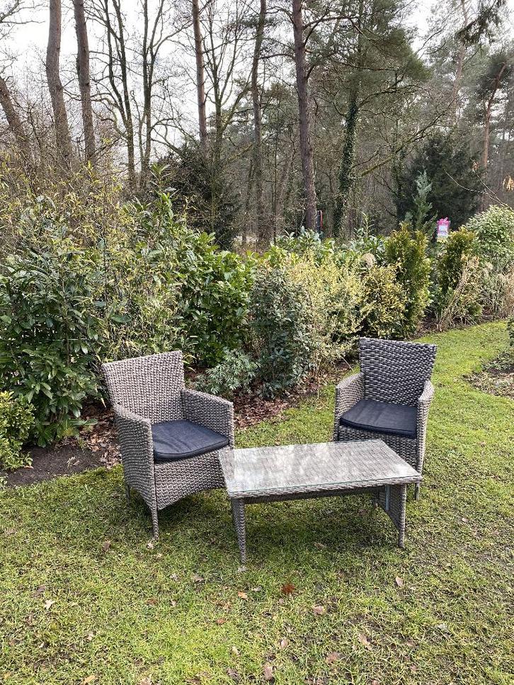 Wicker tuinset / balkonset tafel en 2 stoelen, Jardin & Terrasse, Ensembles de jardin, Comme neuf, Salons de jardin, Osier, 2 places