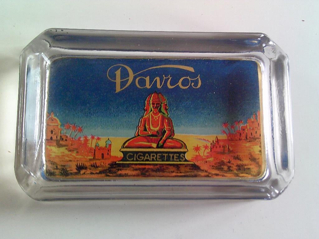 reclame asbak in glas sigaretten Davros ., Ophalen of Verzenden