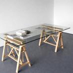 Table bureau Magis Teatro tréteaux  bois + plateau en verre, Maison & Meubles, Chêne, 150 à 200 cm, Comme neuf, Enlèvement
