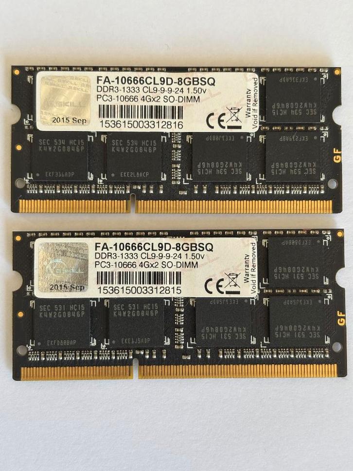 16GB Laptop RAM DDR3 1333MHz (28GB) G.Skill, Computers en Software, RAM geheugen, Zo goed als nieuw, Laptop, 16 GB, DDR3, Ophalen of Verzenden