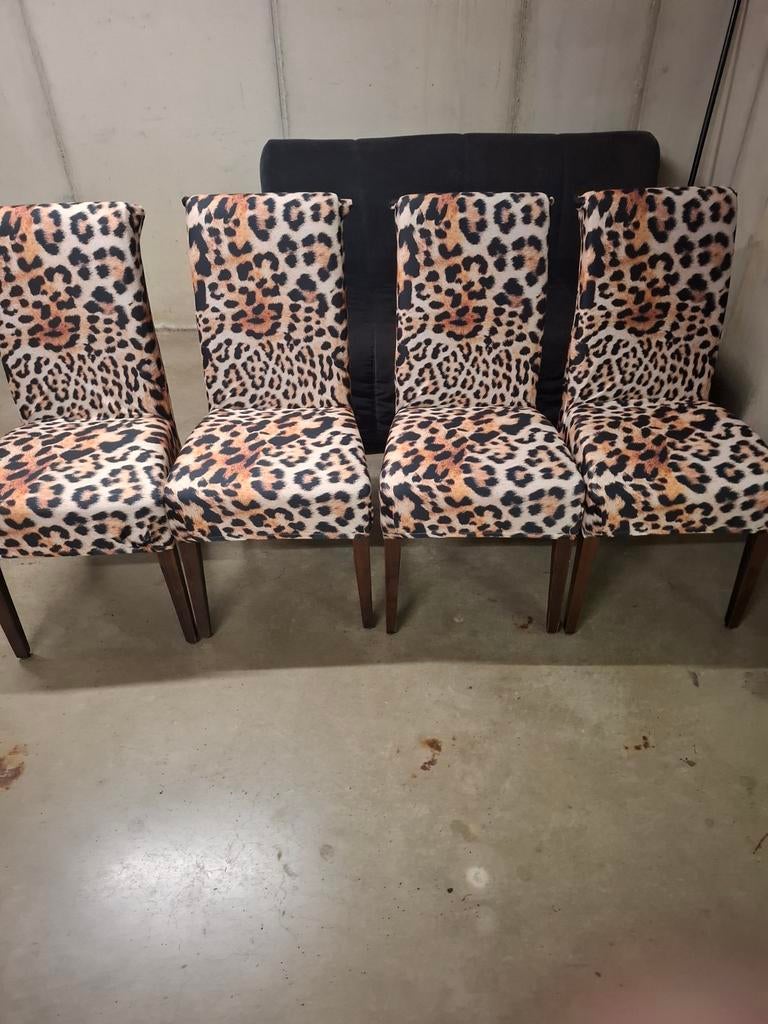 4 stevige lederen stoelen met houten poten, Ophalen, Gebruikt, Leer, Vier