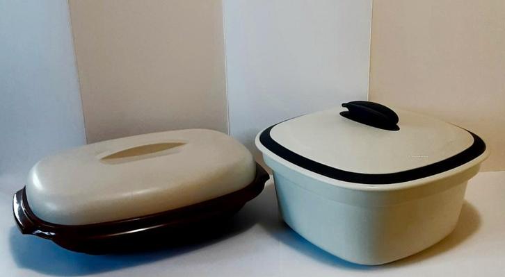 Tuperware serveer/stoomwonder, Huis en Inrichting, Keuken | Tupperware, Zo goed als nieuw, Bak of Kom, Blauw, Bruin, Crème, Ophalen of Verzenden