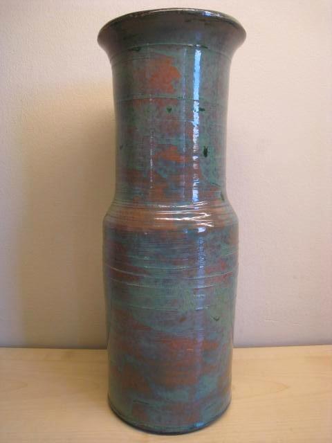 Keramiek vaas, groen, hoogte 26cm, diameter 9,5cm, mooi !!, Antiquités & Art, Antiquités | Vases, Enlèvement