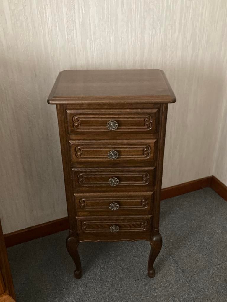 Belle commode vintage en chêne Style Queen Anne à 5 tiroirs, Enlèvement, Utilisé, Chêne