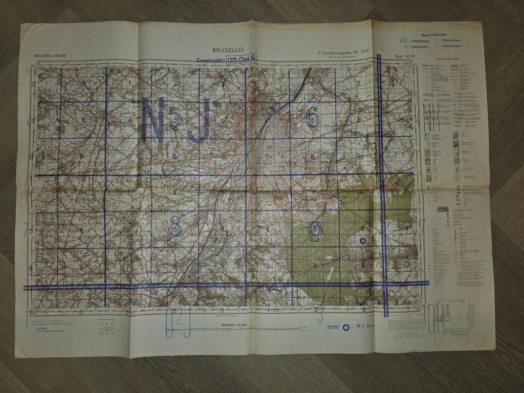 WWII Luftwaffe Kaart Brussel 1941 - Jachtvliegtuig Systeem, Ophalen of Verzenden