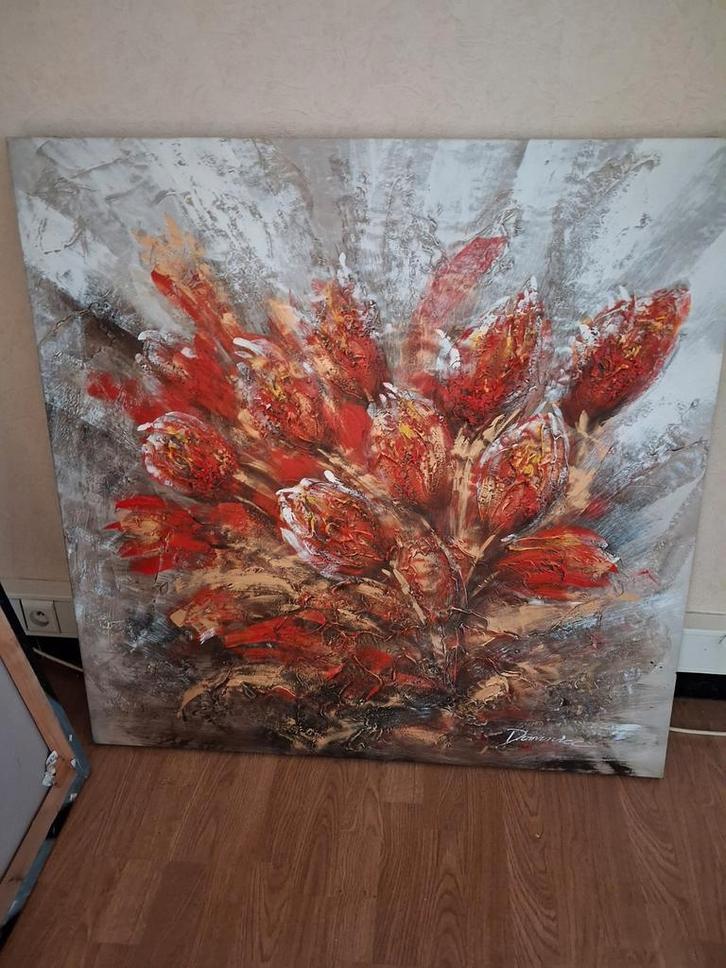 Prachtig schilderij tulpen gesigneerd.., Antiek en Kunst, Kunst | Schilderijen | Abstract, Ophalen