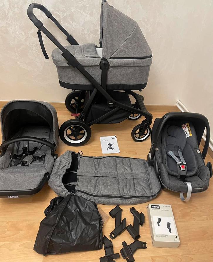 Thule Sleek Kinderwagen Black/Gray Melange + IsoFix, Kinderen en Baby's, Kinderwagens en Combinaties, Zo goed als nieuw, Kinderwagen