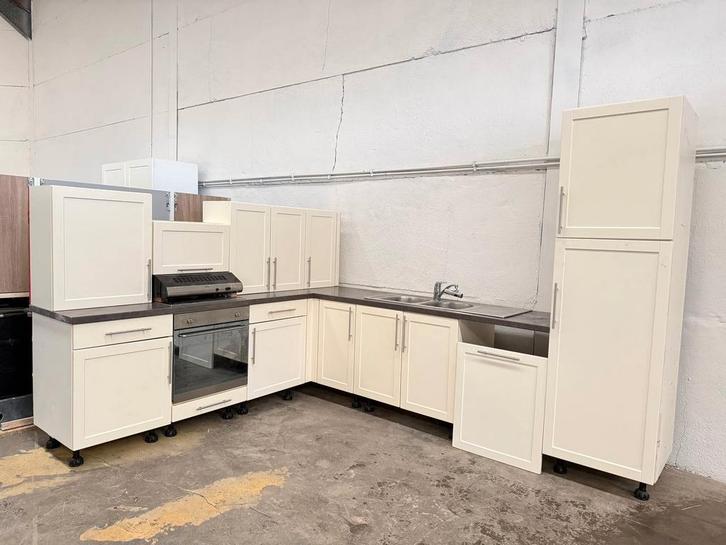 #6 L-vormige keuken, Huis en Inrichting, Keuken | Complete keukens, Gebruikt, Hoekkeuken, Crème, Hout, Ophalen