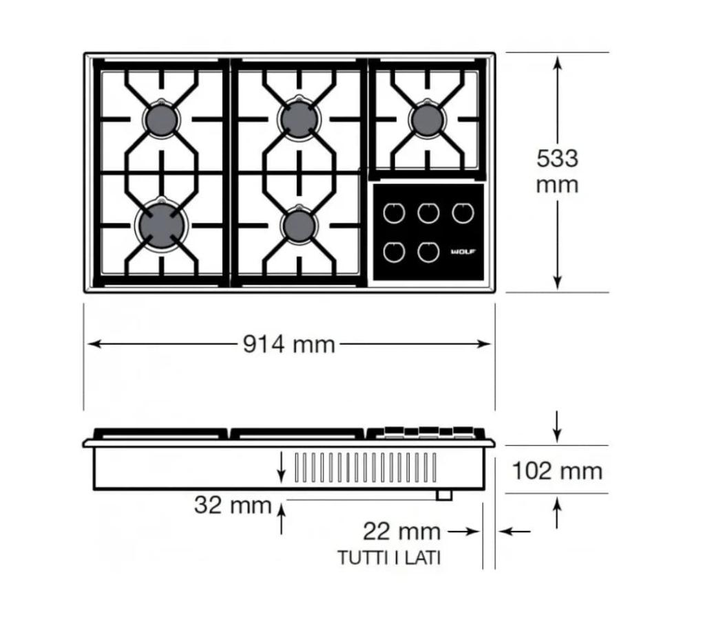 Luxe inbouw kookplaat Wolf 90 cm, Niet ingevuld, Gaz, Classe énergétique A ou plus économe, Enlèvement ou Envoi