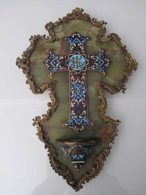 Prachtig kruis - brons/cloisonné/onyx, Verzamelen, Religie, Zo goed als nieuw, Ophalen of Verzenden