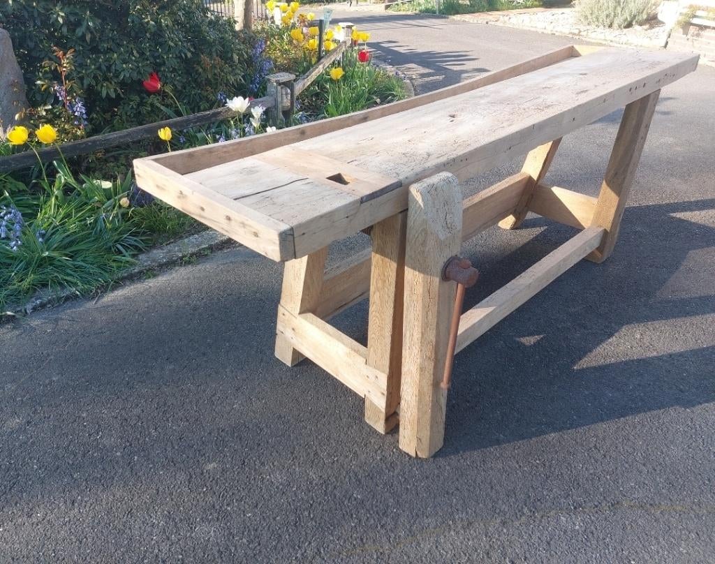 Authentieke werkbank met bankschroef, Enlèvement, Utilisé, 170 cm ou plus, Étau