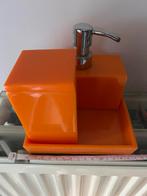 Badkamerset : Schaal 15x15cm met zeepdispenser en potje, Ophalen, Gebruikt, Oranje