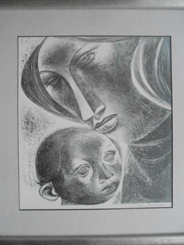 Julien van Vlasselaer  1907 - 1982  Litho Moeder + kind beschikbaar voor biedingen