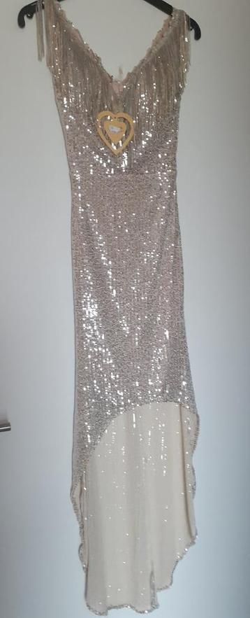 Nieuwe feestelijke jurk met pailletten beige/goud/zilver