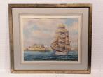 Zeilschip voor een fort – Aquarel op papier, Ophalen of Verzenden