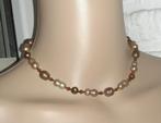 Ketting zoetwaterparel en kristal bruin, Handtassen en Accessoires, Kettingen, Bruin, Verzenden, Nieuw, Steen of Mineraal