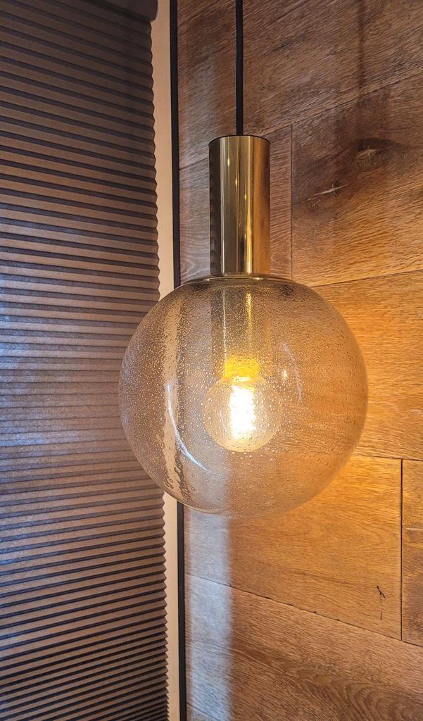 Vintage 70s designarmatuur Glashutte Limburg messing, Huis en Inrichting, Lampen | Hanglampen, Gebruikt, Glas, Metaal, Ophalen