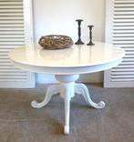 Belle table de salle à manger extensible ronde blanche, Comme neuf, Autres essences de bois, 100 à 150 cm, Rond