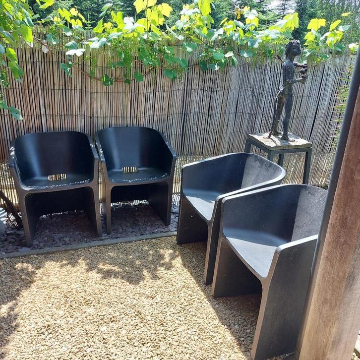 4 design tuinstoelen Qui est Paul Sliced by Alain Gilles, Tuin en Terras, Tuinstoelen, Zo goed als nieuw, Plastic, Ophalen
