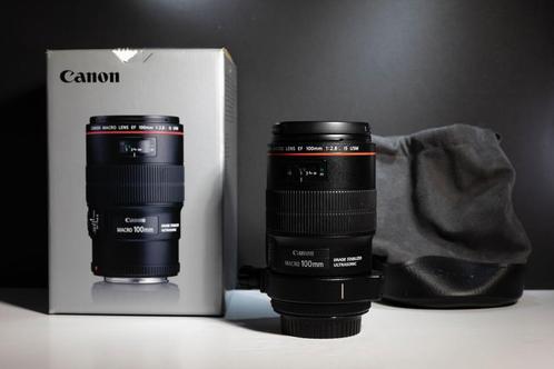 Macro EF 100 f2..8 L IS USM+ collier pied comme neuf, Audio, Tv en Foto, Foto | Lenzen en Objectieven, Zo goed als nieuw, Ophalen