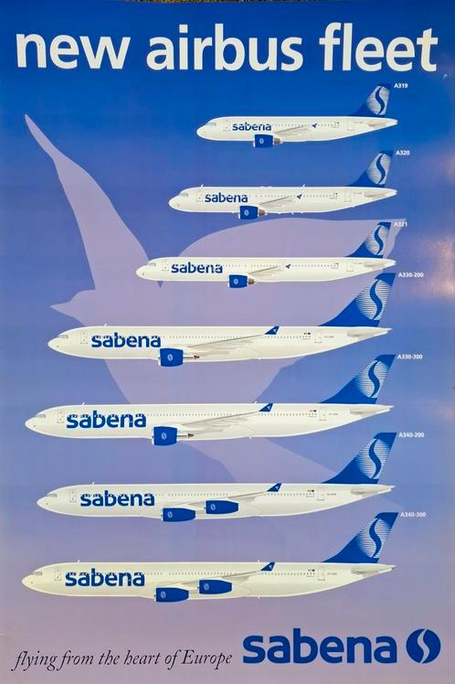 Poster sabena new Airbus fleet, Verzamelen, Luchtvaart en Vliegtuigspotten, Gebruikt, Ophalen of Verzenden