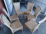 6 Rieten tuinstoelen + 2 witte + 2 gele klapstoelen, Ophalen, Gebruikt, Overige materialen