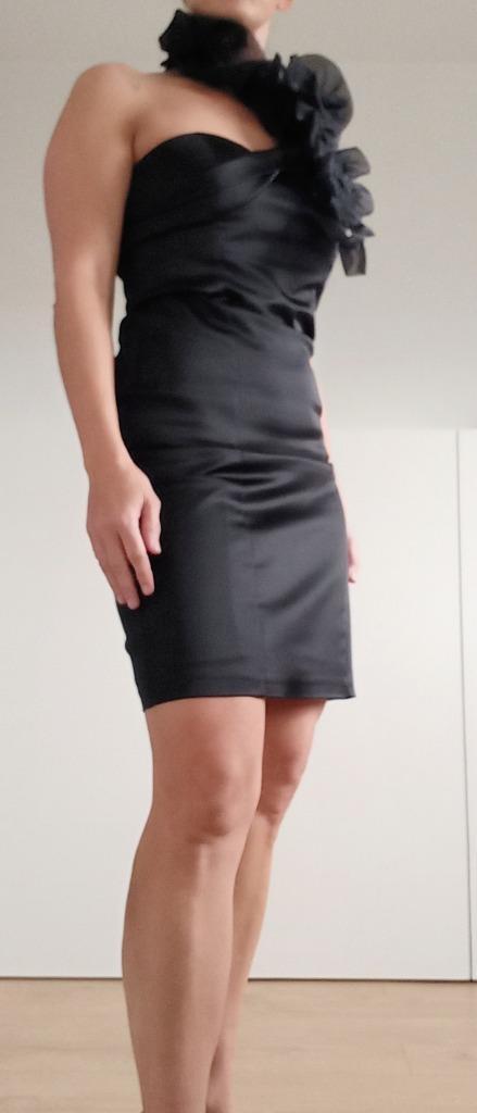 ELEGANT ZWART GEKLEED KLEEDJE – AVONDJURK – ALS NIEUW!, Kleding | Dames, Jurken, Zo goed als nieuw, Maat 36 (S), Zwart, Boven de knie