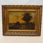 Olieverf op doek, landelijk landschap, Antiek en Kunst, Kunst | Schilderijen | Klassiek, Ophalen of Verzenden