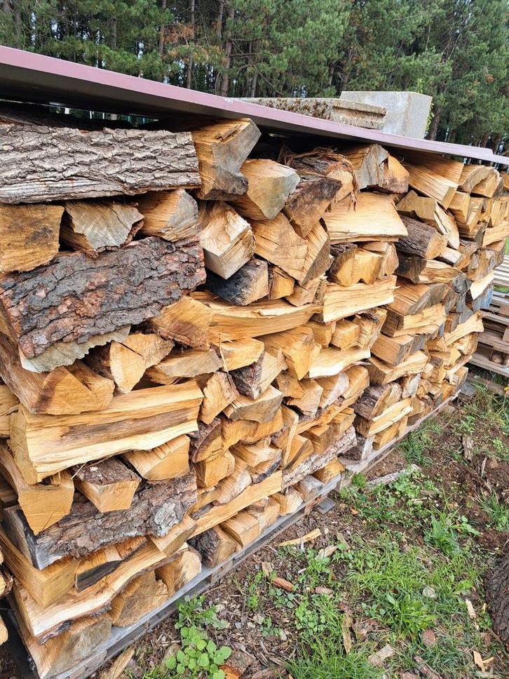 Halfdroog eikenhout per gestapelde kuub, Tuin en Terras, Brandhout, Ophalen of Verzenden