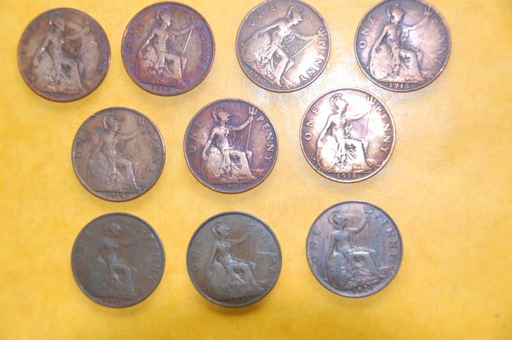 GEORGE V : Penny 1912 tot en met 1921, Postzegels en Munten, Munten | Europa | Niet-Euromunten, Setje, Verzenden