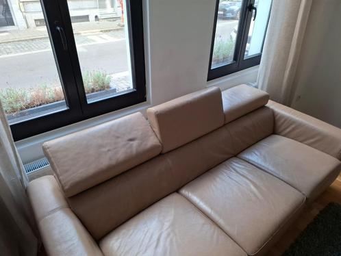 Leren 3-zit zetel - beige, Huis en Inrichting, Zetels | Zetels, Gebruikt, Rechte bank, Driepersoons, 200 tot 250 cm, 75 tot 100 cm