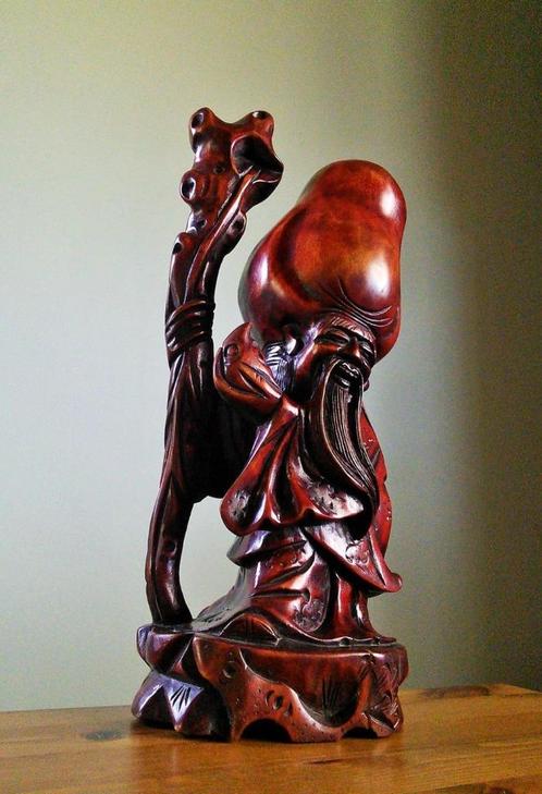 Houten gesneden beeld - Chinees - Shou Lao (godheid), Antiek en Kunst, Kunst | Beelden en Houtsnijwerken, Ophalen of Verzenden