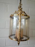 Mooie oude luster in brons en geslepen glas, Ophalen, Zo goed als nieuw, Glas