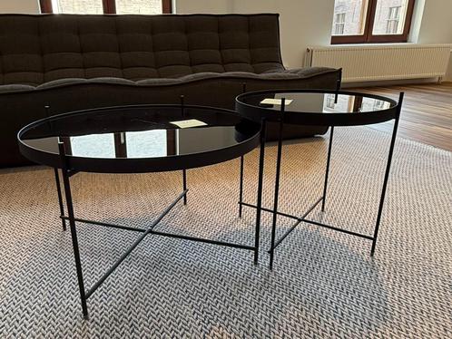 Set van moderne salontafels (zwart metaal en glanzend blad), Huis en Inrichting, Woonaccessoires | Overige, Gebruikt, Ophalen
