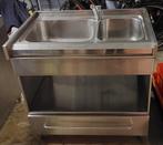 Dubbele INOX spoelbak met kast & kraan (Smeg) – goede staat, Huis en Inrichting, Ophalen