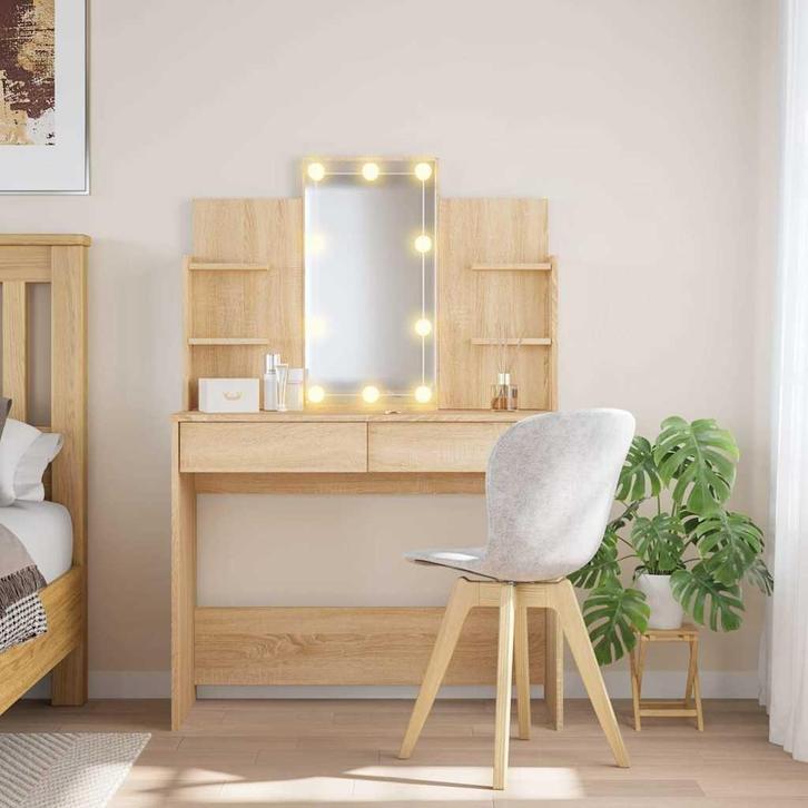 Kaptafel met LED-verlichting 96x40x142cm sonoma eikenkleurig, Huis en Inrichting, Zitzakken, Nieuw, Verzenden