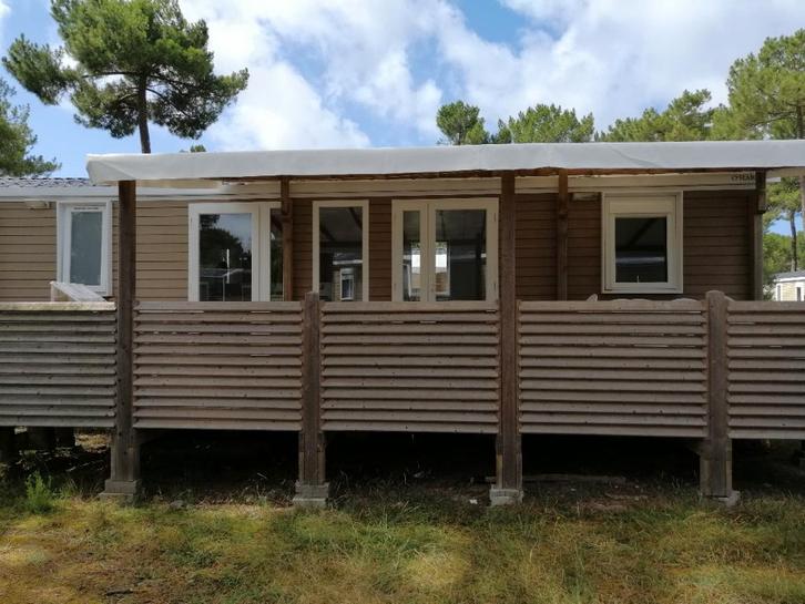 Comfortabele stacaravan met overdekt terras voor 6 personen, Vakantie, Campings, Aan zee, Airconditioning, Tuin, Tv, Zwembad