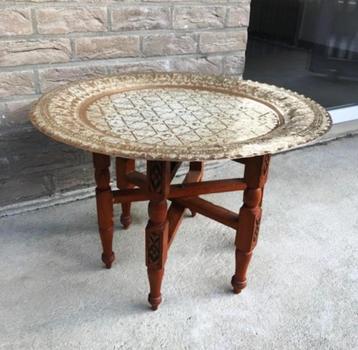 Marokkaans Tafel Oosters Brons & Hout Antiek B 60 x 40😍💑👌 beschikbaar voor biedingen