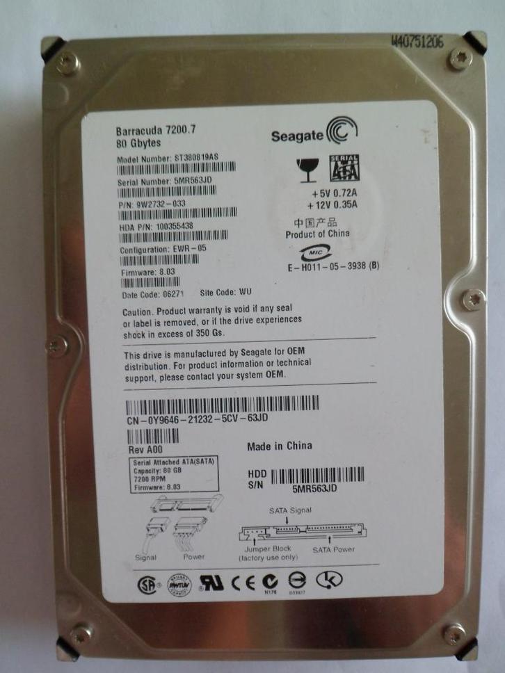 Harde Schijf Seagate 80GB, 8MB Cache, 3.5Inch, 7200RPM, Computers en Software, Harde schijven, SATA, Ophalen of Verzenden