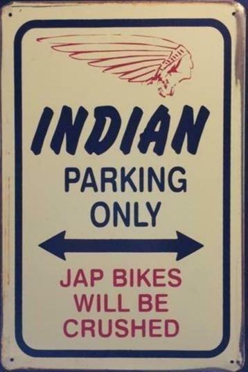 Metalen rusty-old wandplaat Indian Parking Only, Motoren, Ophalen of Verzenden, Nieuw