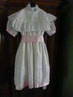 Wit kleedje met roze accenten, pofmouwtjes , leeft. +/- 7 jr, Ophalen, Gebruikt, Meisje, Jurk of Rok