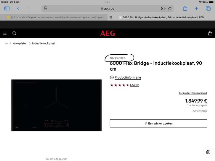 Kookplaat AEG Flex Bridge 6000 Inductie 90 cm 5 zones, Elektronische apparatuur, Kookplaten, Nieuw, Inbouw, Inductie, 5 kookzones of meer