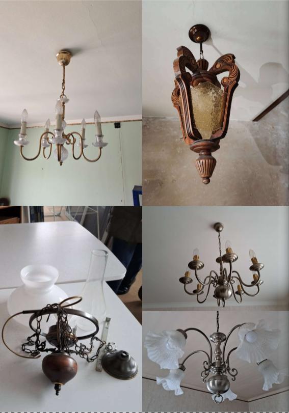 Aanbod luchters verschillende modellen en materialen 6 stuks, Antiek en Kunst, Antiek | Verlichting, Ophalen
