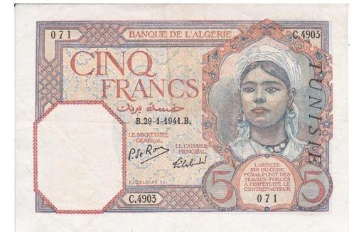 Algarie/Tunisie, 5 francs, 1941, XF, Timbres & Monnaies, Billets de banque | Afrique, Billets en vrac, Autres pays, Envoi